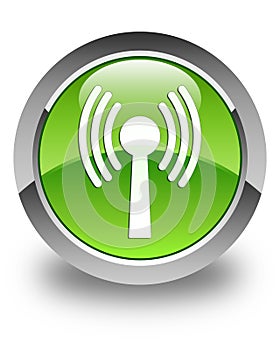 Wlan network icon glossy green round button