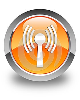 Wlan network icon glossy orange round button