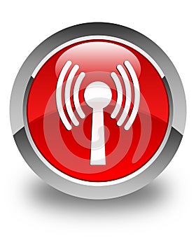 Wlan network icon glossy red round button