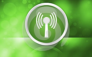 Wlan network icon premium glossy button isolated on abstract shiny green background