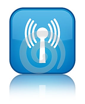 Wlan network icon special cyan blue square button