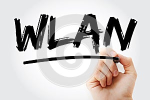 WLAN - Wireless Local Area Network acronym with marker, technology concept background