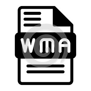 Wma file icon. Audio format symbol Solid icons, Vector illustration. can be used for website interfaces, mobile applications and photo