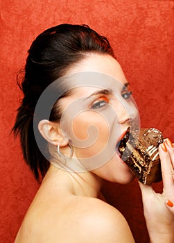 Wman eating cake, Gluttony - The Seven Deadly Sins