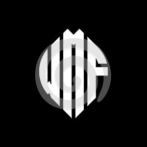 WMF circle letter logo design with circle and ellipse shape. WMF ellipse letters with typographic style. The three initials form a photo