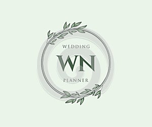 WN Initials letter Wedding monogram logos collection, hand drawn modern minimalistic and floral templates for Invitation cards,