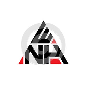WNH triangle letter logo design with triangle shape. WNH triangle logo design monogram. WNH triangle vector logo template with red