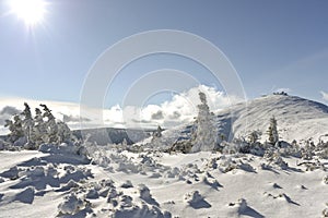 Wnter landscape in Polish mountains, sunny day. photo