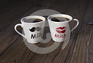 Wo cups with a hot drink of lovers,