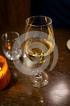 wo glasses of Chilean Chardonnay Viognier white wine served in cosy Dutch restaurant
