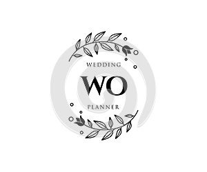 WO Initials letter Wedding monogram logos collection, hand drawn modern minimalistic and floral templates for Invitation cards,
