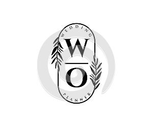 WO Initials letter Wedding monogram logos collection, hand drawn modern minimalistic and floral templates for Invitation cards,