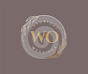 WO Initials letter Wedding monogram logos template, hand drawn modern minimalistic and floral templates for Invitation cards, Save