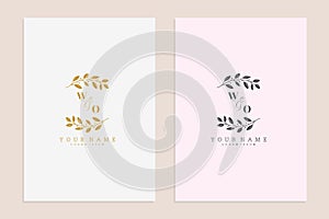 WO initials wedding modern floral handrawn ornament vector premium design