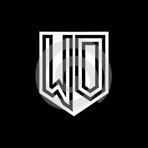 WO Logo monogram shield geometric black line inside white shield color design