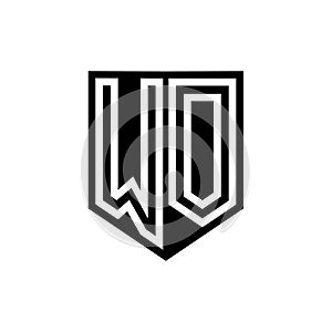WO Logo monogram shield geometric white line inside black shield color design