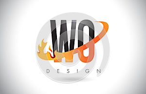 WO W O Letter Logo with Fire Flames Design and Orange Swoosh.