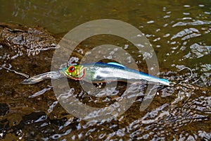 Wobbler caught on a snag in the water