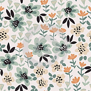Wobbly blooms stacked floral seamless vector pattern.