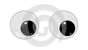 Wobbly plastic eyes. Googly eyes for toy. Puppet eyeballs. Cartoon glossy round eyes isolated on white background. Look down left