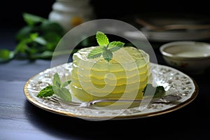 Wobbly Plate of lemon jelly mint. Generate Ai