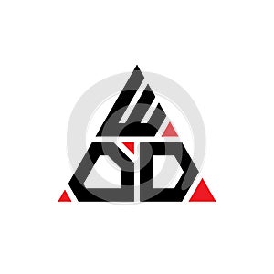 WOD triangle letter logo design with triangle shape. WOD triangle logo design monogram. WOD triangle vector logo template with red