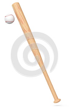 Wodoen professional softball or baseball bat and ball isolated on white.