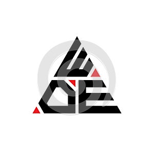 WOE triangle letter logo design with triangle shape. WOE triangle logo design monogram. WOE triangle vector logo template with red