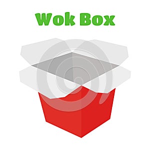 Wok box, asian food, ramen, japan noodles. Cartoon flat style. Vector