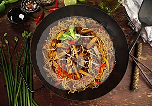 Wok with smoked Tofu, Soy Sauce and Noodles