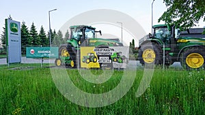 Wola Piasecka, Poland - May 21, 2023: The Powerful tractors at John Deer store.