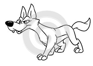 Wolf animal character predator sneaking cartoon illustration coloring page