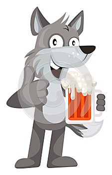 Wolf with beer, illustration, vector