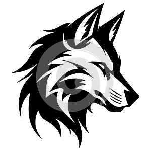 Wolf Black and White Head Minimalist Vector Tattoo Design Element. Wild Animal Mascott Illustration.
