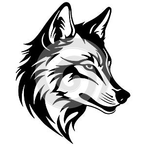 Wolf Black and White Head Minimalist Vector Tattoo Design Element. Wild Animal Mascott Illustration.