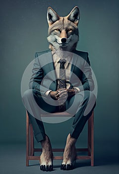 A wolf in a business suit. AI Generated