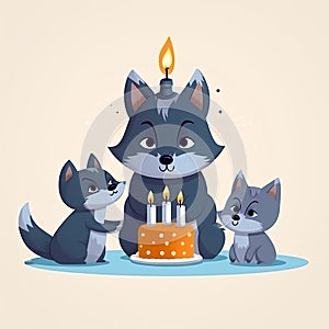 The wolf is celebrating a birthday. Blows out the candles