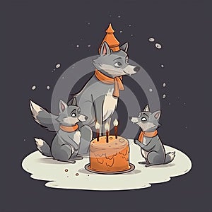 The wolf is celebrating a birthday. Blows out the candles