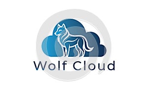 Wolf cloud logo design concept, creative wolf animal cloud vector illustration, modern animal cloud logo