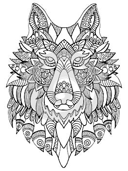 Wolf coloring book for adults vector illustration