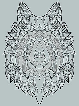 Wolf coloring book for adults vector illustration