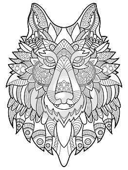 Wolf coloring book for adults vector illustration