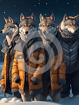 Wolf in a Cozy Winter Jacket. AI generated