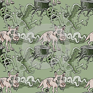 Wolf and dangerous forest seamless pattern