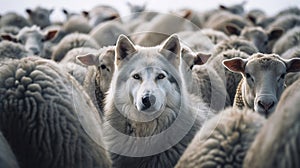 a wolf or dog disguised among a flock of sheep