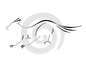 Wolf Dog Sliding to A Halt, Stylized Line Art