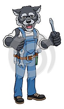 Wolf Electrician Handyman Holding Screwdriver