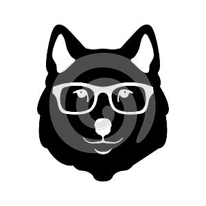 Wolf face in glasses vector illustration flat style front