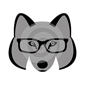 Wolf face in glasses, vector illustration front