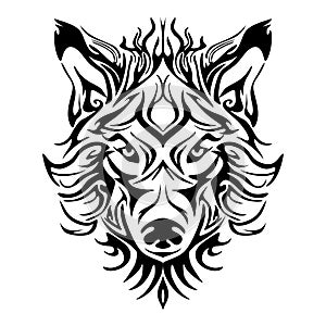 Wolf face head or wolf face design for tribal tattoo